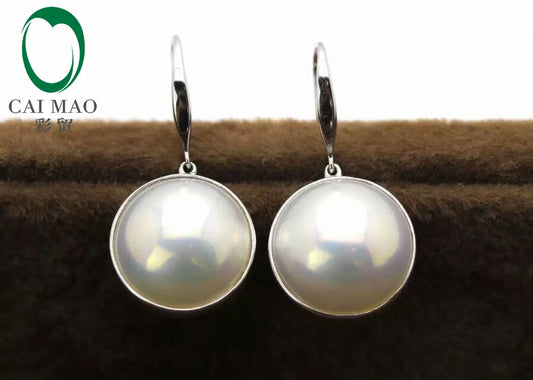 Caimao 14k White Gold 13mm Round Mabe Pearl Classic Engagement Earrings Free shipping For Anniverary