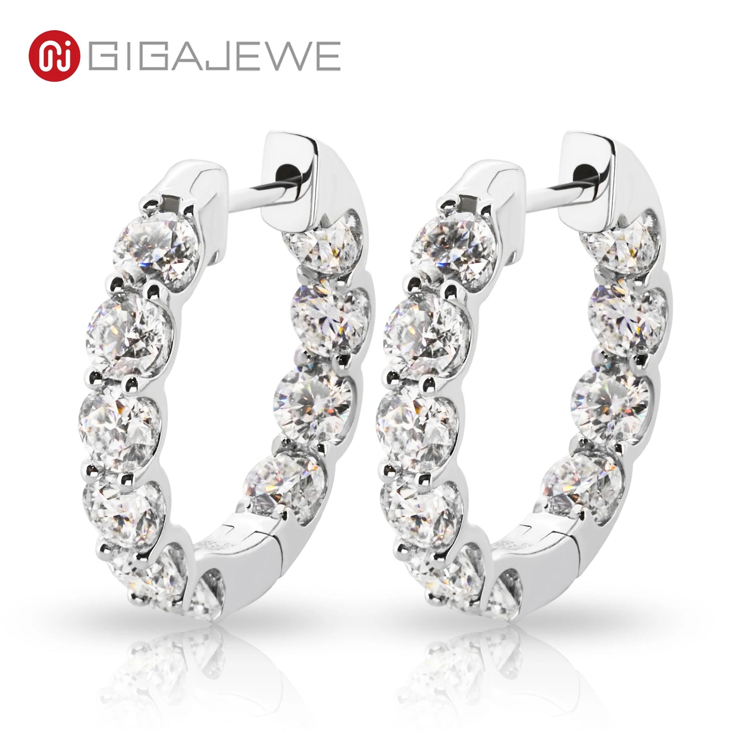 GIGAJEWE 0.1ctX20 Total 2.0ct 3.0mm Moissanite Top D VVS1 Round Cut Customized 18K White Gold Hoop Earrings Jewelry Woman Gift