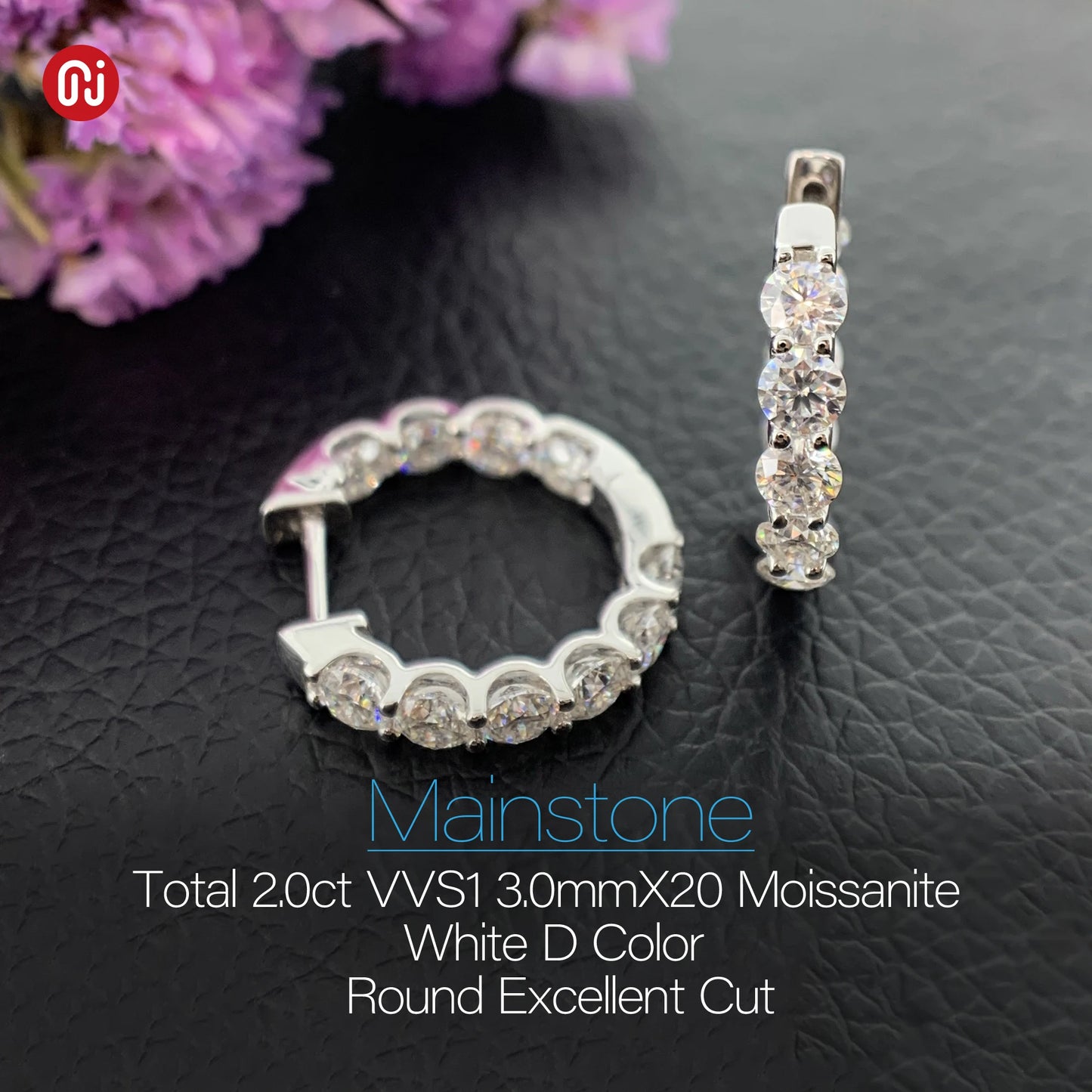 GIGAJEWE 0.1ctX20 Total 2.0ct 3.0mm Moissanite Top D VVS1 Round Cut Customized 18K White Gold Hoop Earrings Jewelry Woman Gift